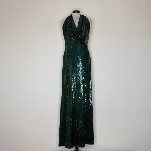 Halston Tova Sequin Cowl Neck Gown - Picture 2 of 12